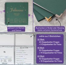 Geschenk Taufe, personalisiertes Gästebuch mit Fragen, graviertes Cover