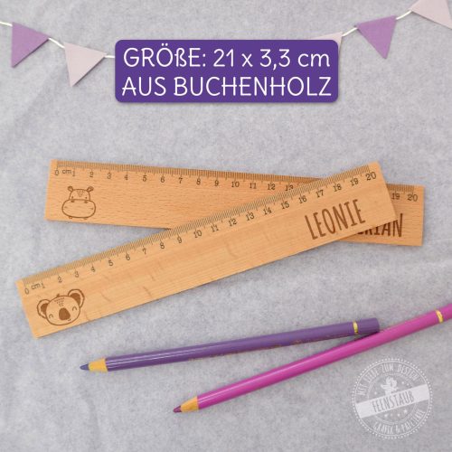 20cm Lineal für die Schule, Holzlineal Tiere