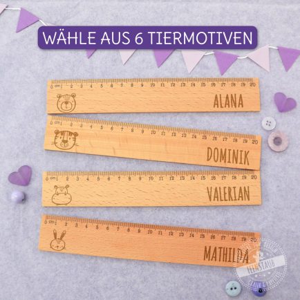 Lineal personalisierbar, Geschenk Schulkind, Tiere