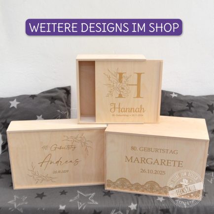 Holzkisten mit Deckel, Gravierte Holzboxen mit Namen, Geschenk Geburtstag