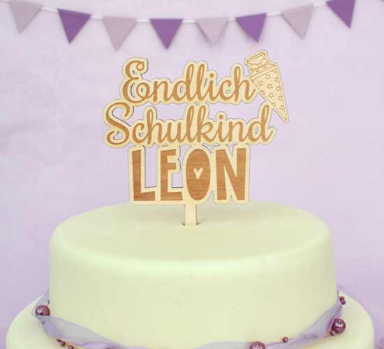 Kuchen für die Einschulungsfeier, Deko Einschulungstorte, personalisierte Cake-Topper