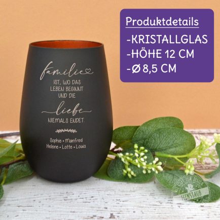 Kerzenglas mit graviertem Spruch, personalisiert mit Namen, Geschenk Familie, Liebe