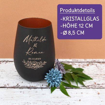 Hochzeitgeschenk Windlichtglas mit Namen vom Brautpaar