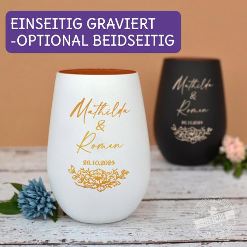 Graviertes Windlicht, Hochzeitsdeko, personalisiertes Kerzenglas