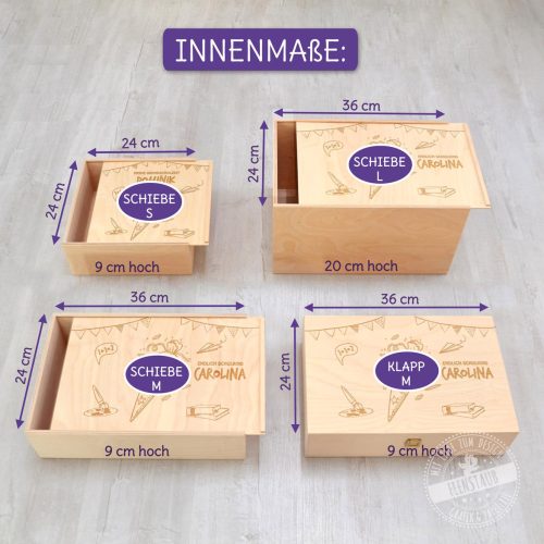 Geschenkbox, Holzbox graviert mit Deckel, Erinnerungsbox zum Schulstart, Schultüte