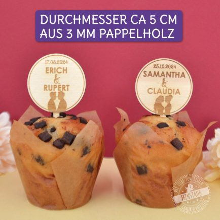 Personalisierte Cupcake Topper aus Holz, Kuchenstecker