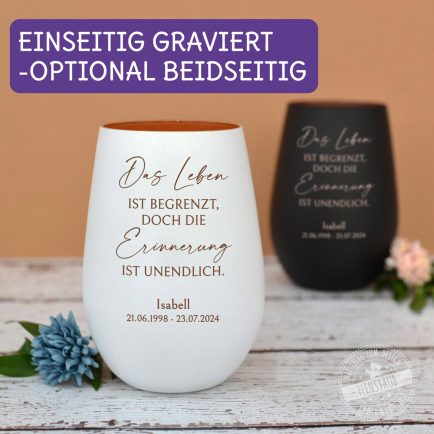 Andenken, Erinnerung an Verstorbene, Windlichtglas mit Namen, Geschenk Beerdigung