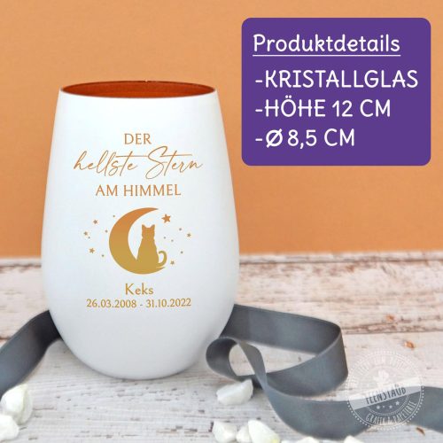 Windlichtglas mit Personalisierung, Trostlicht Katze