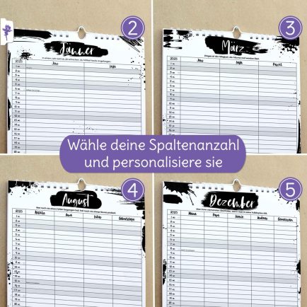 Kalender 2025, anpassbare Spalten, Wandkalender mit Sprüchen, Tinte