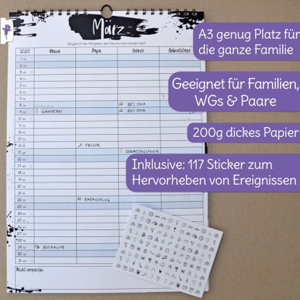 Wandkalender mit Personalisierung, Kalender 2025 mit Stickern