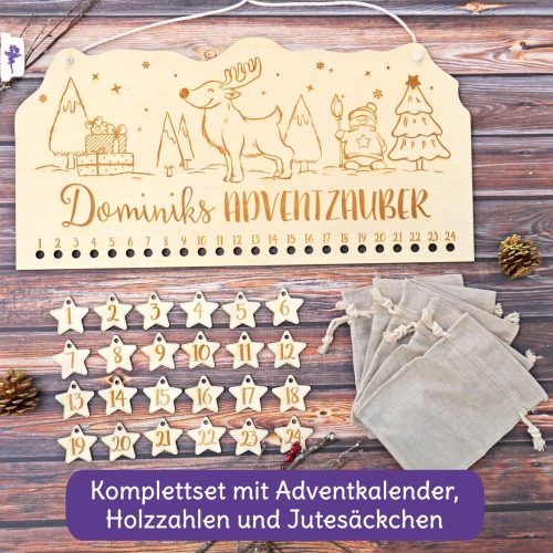 Adventskalender Rentier mit Namen graviert, wiederverwendbar