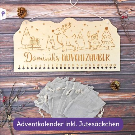 Nachhaltiger Adventkalender zum selbst befüllen, Adventskalender Holz graviert