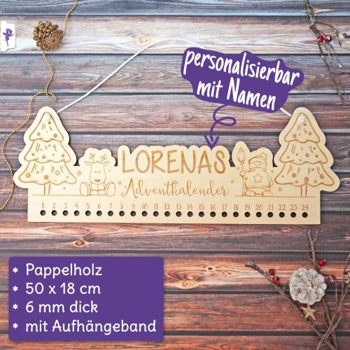 Personalisierbarer Adventskalender zum Aufhängen, Weihnachtsbäume